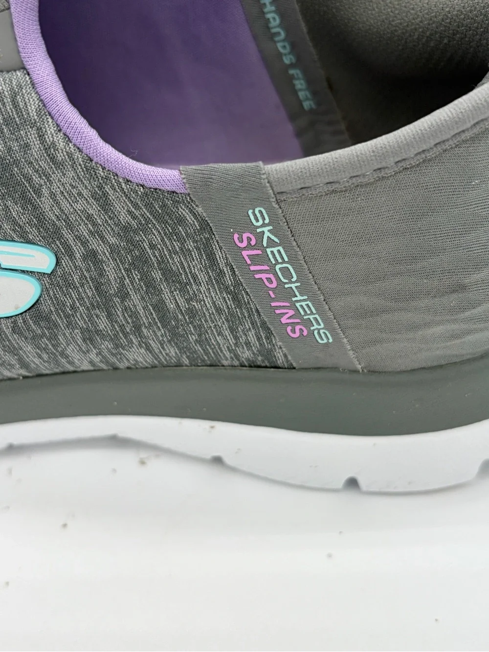 Skechers Women's Gray Slip-On Athletic Sneakers with Lavender and Teal Accents